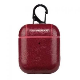 Gpack Apple AirPods Suni Deri Kancalı Silikon SF9 Kırmızı Kulaklık Kılıfı