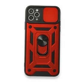 Gpack Apple iPhone 11 Pro Max Tank Aramid Sürgülü Vega Yüzüklü Kırmızı Kılıf