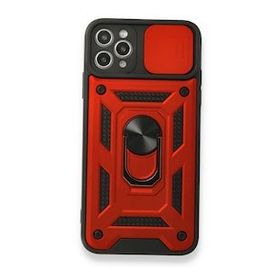 Gpack Apple iPhone 11 Pro Max Tank Aramid Sürgülü Vega Yüzüklü Kırmızı Kılıf