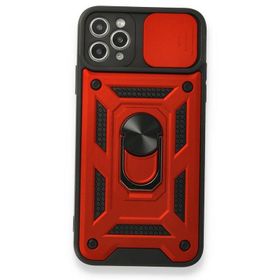 Gpack Apple iPhone 11 Pro Max Tank Aramid Sürgülü Vega Yüzüklü Kırmızı Kılıf