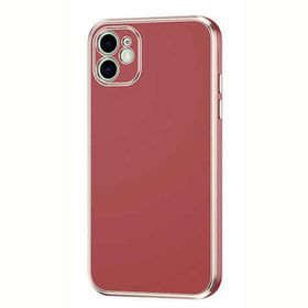 Gpack Apple iPhone 12 Bark Parlak Silikon Renkli Kenarları Rose Kahverengi Kılıf