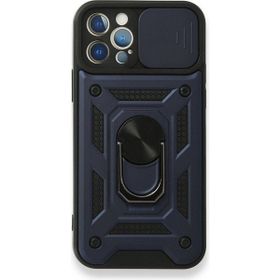 Gpack Apple iPhone 12 Pro Max Tank Aramid Sürgülü Vega Yüzüklü Lacivert Kılıf