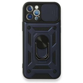 Gpack Apple iPhone 12 Pro Max Tank Aramid Sürgülü Vega Yüzüklü Lacivert Kılıf