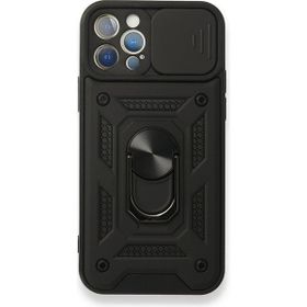 Gpack Apple iPhone 12 Pro Max Tank Aramid Sürgülü Vega Yüzüklü Siyah Kılıf