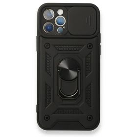 Gpack Apple iPhone 12 Pro Max Tank Aramid Sürgülü Vega Yüzüklü Siyah Kılıf
