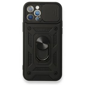 Gpack Apple iPhone 12 Pro Max Tank Aramid Sürgülü Vega Yüzüklü Siyah Kılıf