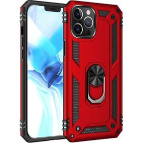 Gpack Apple Iphone 12 Pro Max Tank Koruma Vega Standlı Yüzüklü Mıknatıslı Nano Glass Kırmızı Cep Telefonu Kılıfı