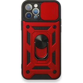 Gpack Apple iPhone 12 Pro Tank Aramid Sürgülü Vega Yüzüklü Kırmızı Kılıf