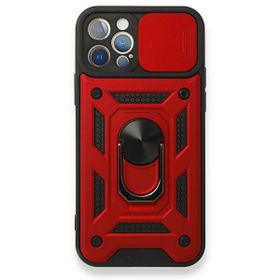 Gpack Apple iPhone 12 Pro Tank Aramid Sürgülü Vega Yüzüklü Kırmızı Kılıf