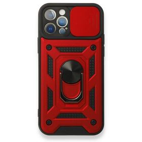 Gpack Apple iPhone 12 Pro Tank Aramid Sürgülü Vega Yüzüklü Kırmızı Kılıf