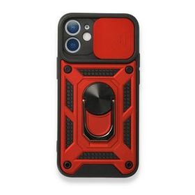 Gpack Apple iPhone 12 Tank Aramid Sürgülü Vega Yüzüklü Kırmızı Kılıf