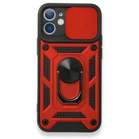 Gpack Apple iPhone 12 Tank Aramid Sürgülü Vega Yüzüklü Kırmızı Kılıf