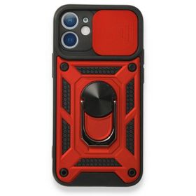 Gpack Apple iPhone 12 Tank Aramid Sürgülü Vega Yüzüklü Kırmızı Kılıf
