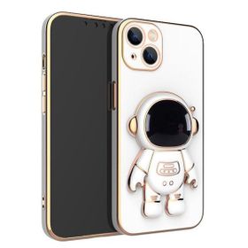 Gpack Apple iPhone 13 Kamera Korumalı Astronot Desenli Standlı Silikon Beyaz Kılıf