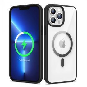 Gpack Apple iPhone 13 Pro Max Ege Transparan Wireless Şarj Özellikli Buttom Magsafe Silikon Derin Mor Kılıf