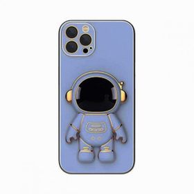 Gpack Apple iPhone 13 Pro Max Kamera Korumalı Astronot Desenli Standlı Silikon Turkuaz Kılıf