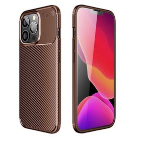 Gpack Apple iPhone 13 Pro Max Negro Karbon Görünüm Dizayn Silikon Kahverengi Kılıf