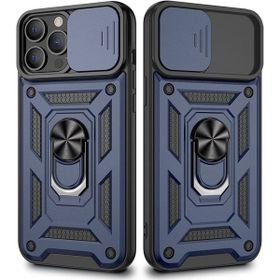 Gpack Apple iPhone 13 Pro Max Sert Silikon Tank Aramid Sürgülü Vega Yüzüklü Lacivert Kılıf