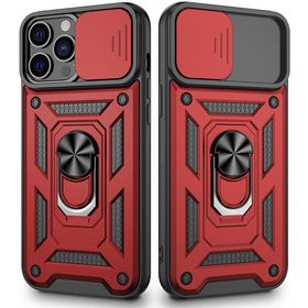 Gpack Apple İphone 13 Pro Sert Silikon Tank Aramid Sürgülü Vega Yüzüklü Kılıf