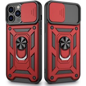 Gpack Apple İphone 13 Pro Sert Silikon Tank Aramid Sürgülü Vega Yüzüklü Kılıf
