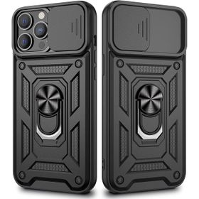 Gpack Apple İphone 13 Pro Sert Silikon Tank Aramid Sürgülü Vega Yüzüklü Kılıf
