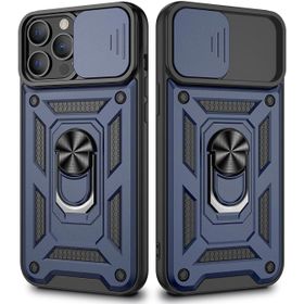Gpack Apple İphone 13 Pro Sert Silikon Tank Aramid Sürgülü Vega Yüzüklü Kılıf