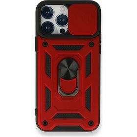 Gpack Apple iPhone 13 Pro Tank Aramid Sürgülü Vega Yüzüklü Kırmızı Kılıf