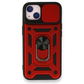Gpack Apple iPhone 13 Tank Aramid Sürgülü Vega Yüzüklü Kırmızı Kılıf