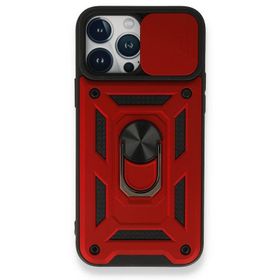 Gpack Apple iPhone 13 Tank Aramid Sürgülü Vega Yüzüklü Kırmızı Kılıf