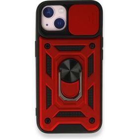 Gpack Apple iPhone 13 Tank Aramid Sürgülü Vega Yüzüklü Kırmızı Kılıf