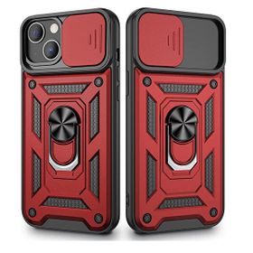 Gpack Apple iPhone 13 Tank Aramid Sürgülü Vega Yüzüklü Kırmızı Kılıf