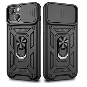 Gpack Apple iPhone 13 Tank Aramid Sürgülü Vega Yüzüklü Nano Siyah Kılıf