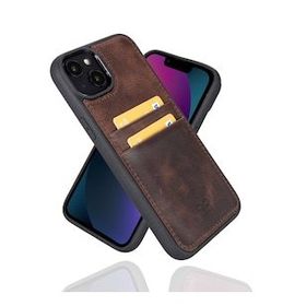 Gpack Apple iPhone 14 Plus Uyumlu Deri Kartlıklı Arka Kapak TN3 Kahve Kılıf