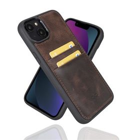 Gpack Apple iPhone 14 Plus Uyumlu Deri Kartlıklı Arka Kapak TN3 Kahve Kılıf