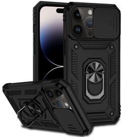 Gpack Apple İphone 14 Pro Max Sert Silikon Tank Aramid Sürgülü Vega Yüzüklü Kılıf