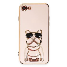 Gpack Apple iphone 7 Kamera Korumalı Köpek Desenli Standlı Silikon Kılıf