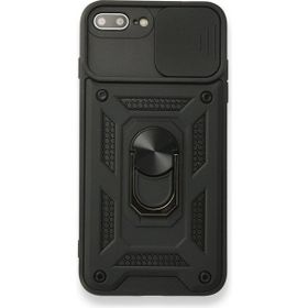 Gpack Apple iPhone 7 Plus Tank Aramid Sürgülü Vega Yüzüklü Nano Siyah Kılıf