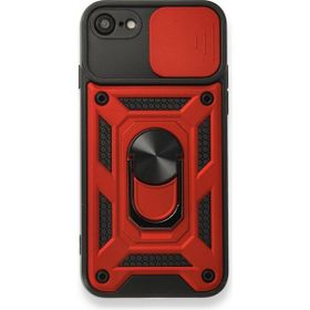 Gpack Apple iPhone 7 Tank Aramid Sürgülü Vega Yüzüklü Kırmızı Kılıf