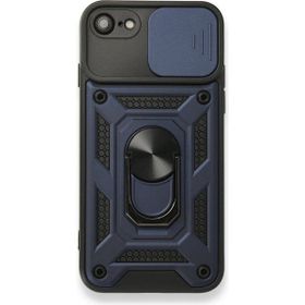 Gpack Apple Iphone SE 2022 Tank Aramid Sürgülü Vega Yüzüklü Lacivert Silikon Cep Telefonu Kılıfı