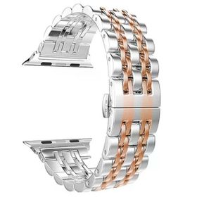 Gpack Apple Watch 3 4 5 44 mm Çift Renk Metal Kordon Çıtçıtlı KRD 14 Siyah Kordon