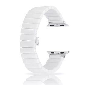 Gpack Apple Watch 6 40 mm Parlak Seramik Kaplama Yatay Görünüm Yandan Çıtçıt ZR Beyaz Kordon