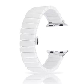 Gpack Apple Watch 6 40 mm Parlak Seramik Kaplama Yatay Görünüm Yandan Çıtçıt ZR Beyaz Kordon
