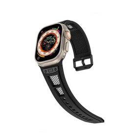 Gpack Apple Watch 7 45 mm Hava Boşluklu Soft Silikon Siyah Kordon