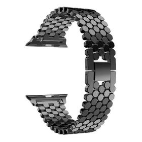 Gpack Apple Watch SE 44 mm Metal Bal Peteği Desen Renkli KRD 30 Siyah Kordon