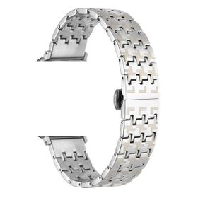 Gpack Apple Watch Series 3 4 5 44 mm KRD86 Gümüş Metal Zigzag Fit Tasarım Desenli Kordon