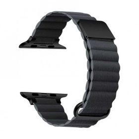 Gpack KRD78 Apple Watch Series 6 44 mm Siyah Strap Metal Toka PU Deri Kordon