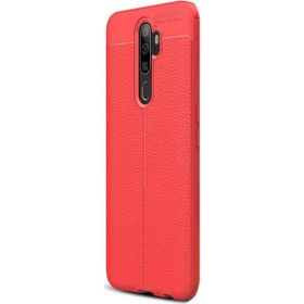 Gpack Oppo A9 2020 Niss Deri Görünümlü Nano Glass Kırmızı Silikon Cep Telefonu Kılıf