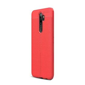 Gpack Oppo A9 2020 Niss Deri Görünümlü Nano Glass Kırmızı Silikon Cep Telefonu Kılıf