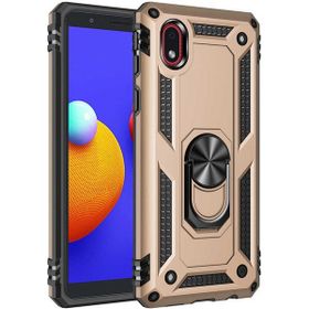 Gpack Samsung Galaxy A01 Core Vega Tank Koruma Standlı Yüzüklü Mıknatıslı Gold Cep Telefonu Kılıfı