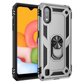 Gpack Samsung Galaxy A01 Core Vega Tank Koruma Standlı Yüzüklü Mıknatıslı Gümüş Cep Telefonu Kılıfı